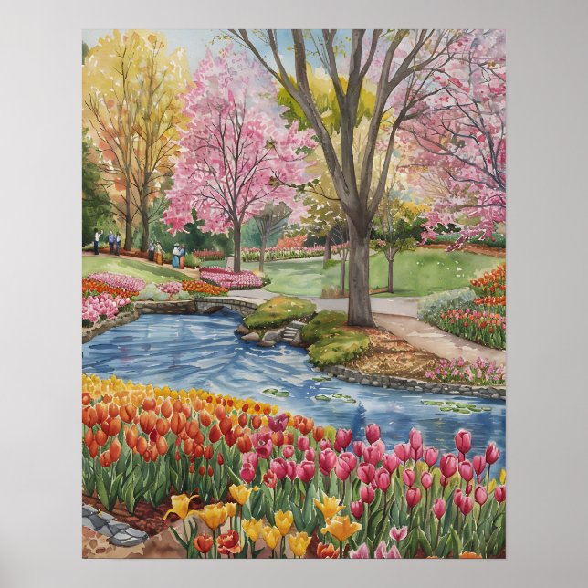 Póster Tulipanes Coloridos en el Parque (Frente)