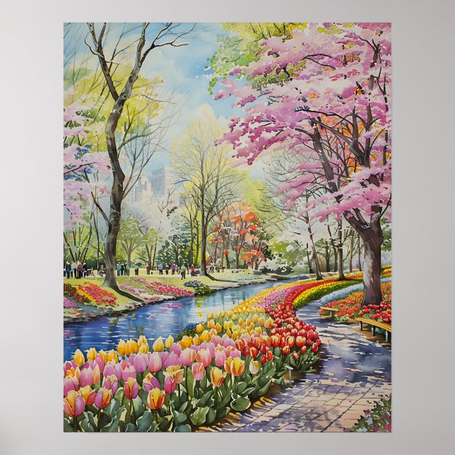 Póster Tulipanes Coloridos en el Parque (Frente)