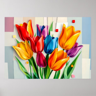 Póster Tulipanes Coloridos en Estilo Abstracto Moderno