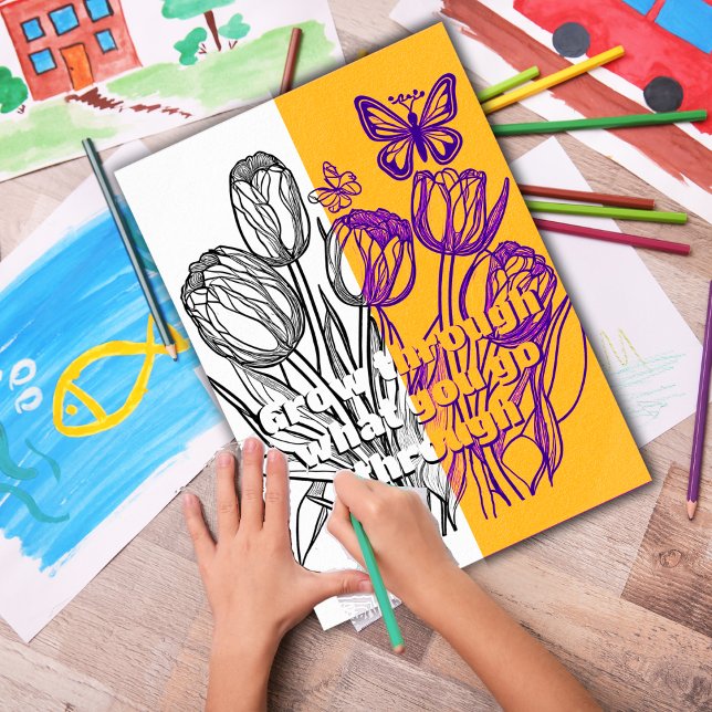 Póster Tulipanes con página de color de mariposa imprimib (Customize the text OR remove then download and print out at home for therapeutic coloring fun.)