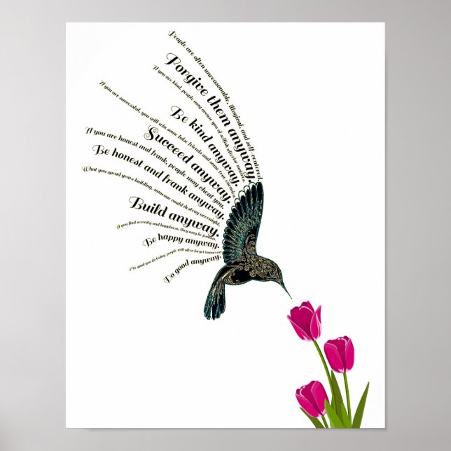 Póster Tulipanes de colibrí de oración inspiradora (Frente)