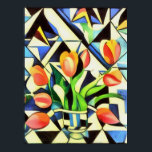 Póster Tulipanes de estilo Art Deco artístico<br><div class="desc">Los tulipanes de estilo art déco artístico son un cuadro de estilo geométrico de flores de primavera rojas sobre un fondo azul. Un diseño espectacular y extravagante para cumpleaños, aniversarios y día nacional del tulipán: para jardineros, floristas y amantes de los tulipanes. Los tulipanes son ideales para el 11º aniversario...</div>
