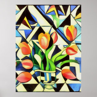 Póster Tulipanes de estilo Art Deco artístico