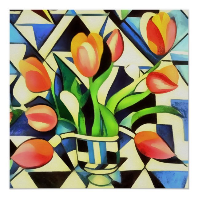 Póster Tulipanes de estilo Art Deco artístico (Anverso)