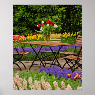 Póster Tulipanes de mesa en jardín, Jardines Keukenhof,