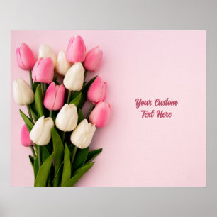 Póster Tulipanes de texto personalizado sobre rosa