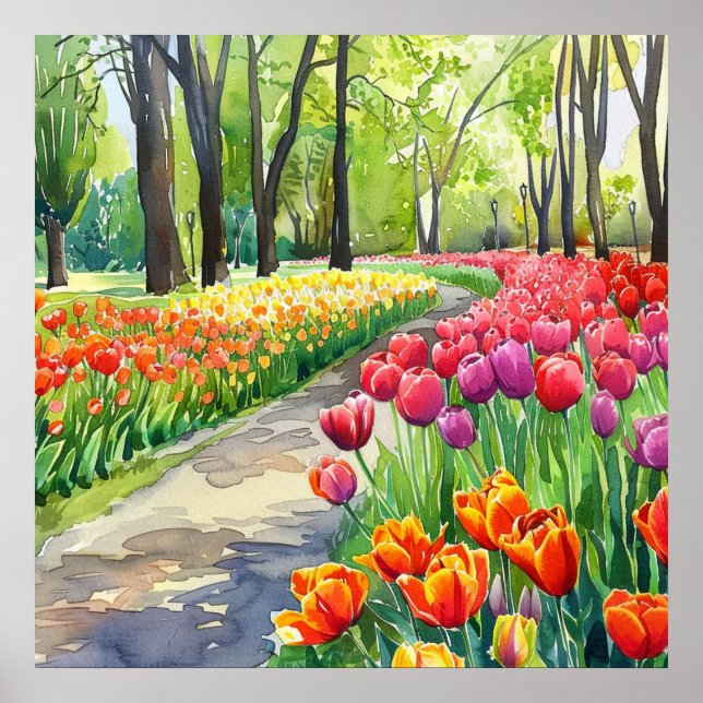 Póster Tulipanes en el parque (Frente)
