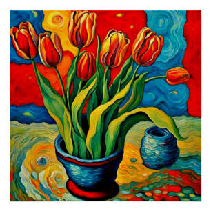 Póster Tulipanes en jarrón