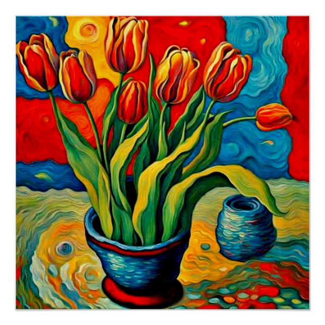 Póster Tulipanes en jarrón (Anverso)