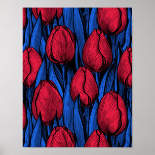 Póster Tulipanes en rojo y azul