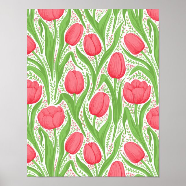 Póster Tulipanes en rojo y verde (Frente)