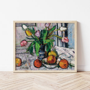 Póster Tulipanes en una malla azul   George Leslie Hunter