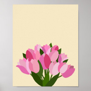 Póster Tulipanes Frescos Pastel Amarillo Y Rosa