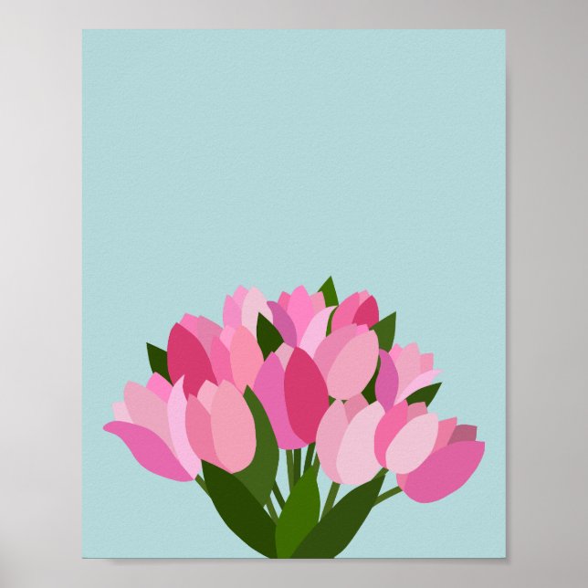 Póster Tulipanes Frescos Pastel Azul suave (Frente)