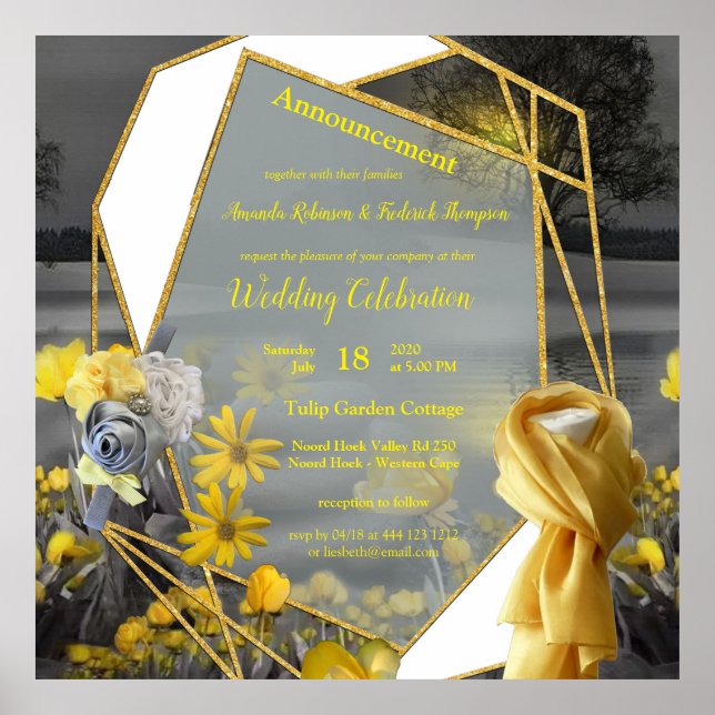 Póster Tulipanes grises y amarillos, margaritas con puest (Frente)