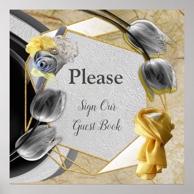 Póster Tulipanes grises y amarillos sobre la textura (Frente)