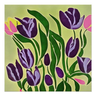 Póster Tulipanes púrpura retro arte abstracto