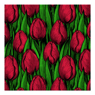 Póster Tulipanes rojos