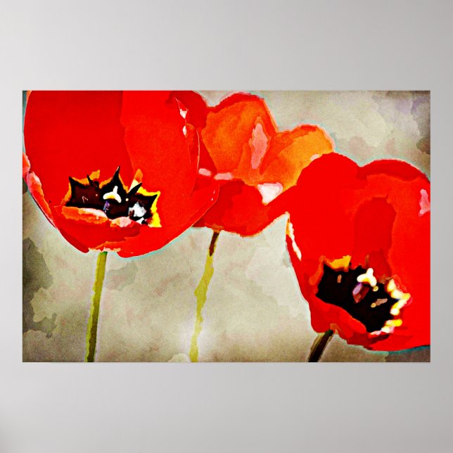 Póster Tulipanes rojos de flores pintadas (Frente)
