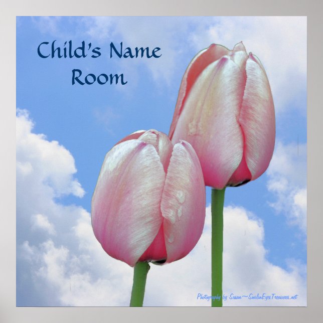 Póster Tulipanes rosados cielo azul Naturaleza niños de h (Frente)