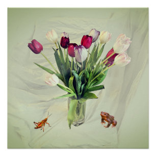 Póster Tulipanes, Saltamontes y papel de rana (semi brill
