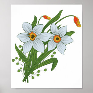 Póster Tulipanes y flores de narcisos