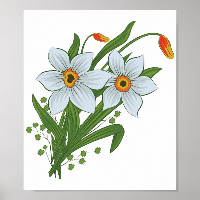 Póster Tulipanes y flores de narcisos (Frente)
