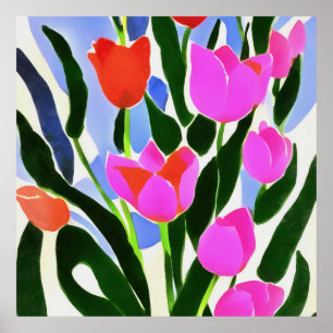 Póster Tulips In Strong Colours Pink Floral Art