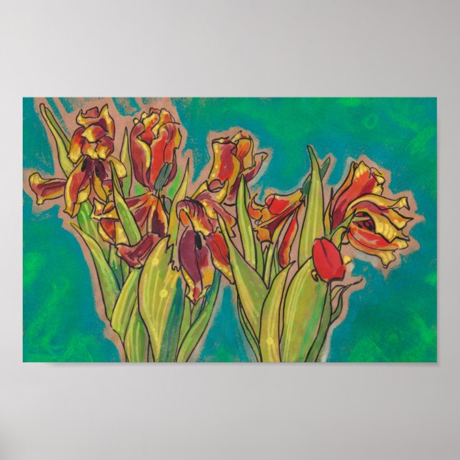 Póster Tulips Sketch, Spring Flowers Floral Art Painting (Frente)