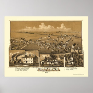 Póster Tullytown, Mapa Panorámico PA - 1887