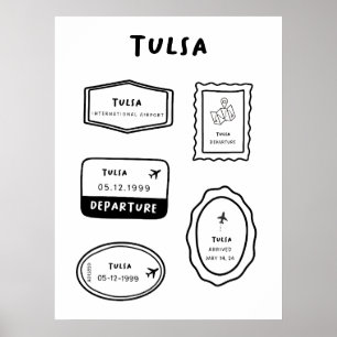 Póster Tulsa - Colección de sellos de viaje Minimalista