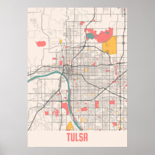 Póster Tulsa - Mapa de la ciudad de Chalk en Estados Unid