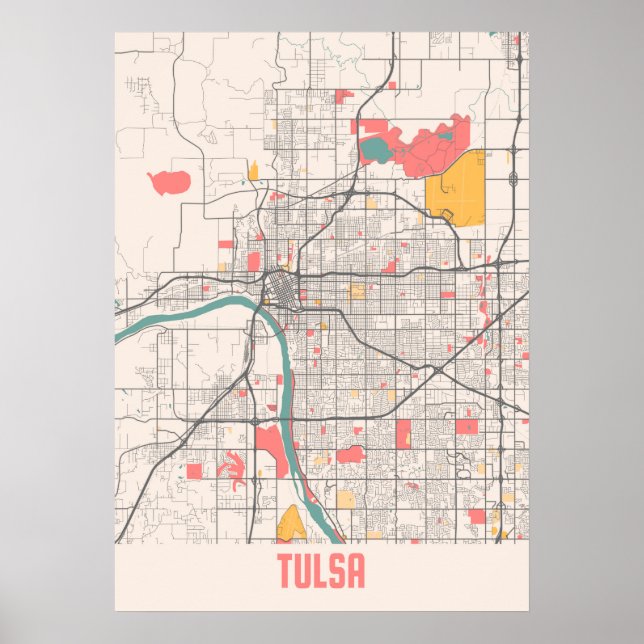 Póster Tulsa - Mapa de la ciudad de Chalk en Estados Unid (Frente)