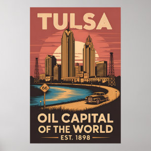 Póster Tulsa Oklahoma Antigua Capital Petrolera del Mundo