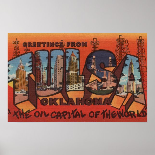 Póster Tulsa, OklahomaEscenas de letras grandesTulsa, OK (Frente)