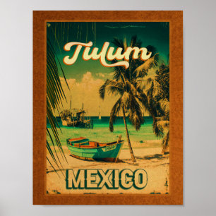 Póster Tulum Mexico Palm Tree Vintage Travel Souvenir