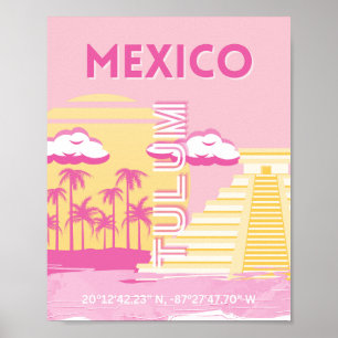 Póster Tulum, Viajes, Preppy Art, Rosa