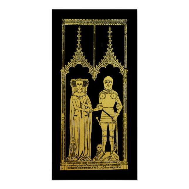 Póster Tumba medieval Brass Rubbing Knight, Lady and Chil (Anverso)