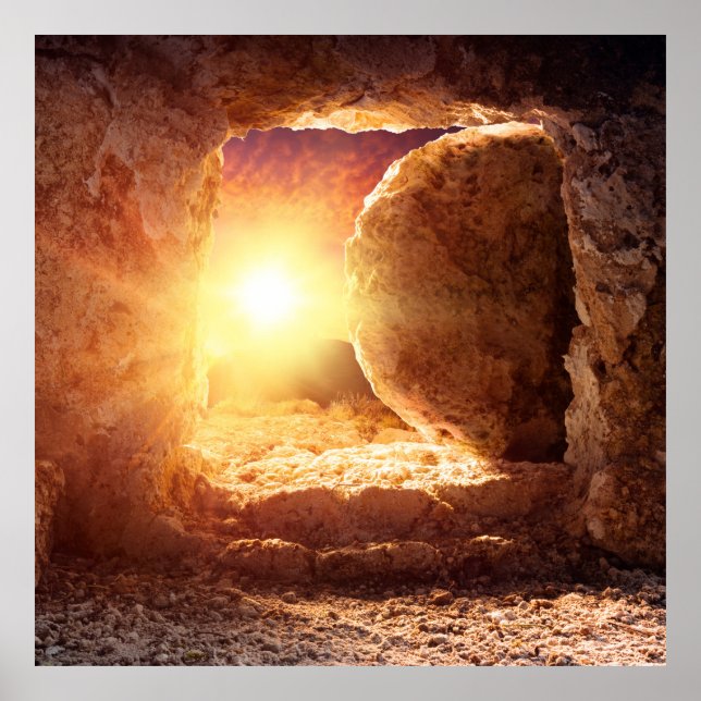 Póster Tumba Vacía con mortaja al amanecer tumba de Jesús (Frente)