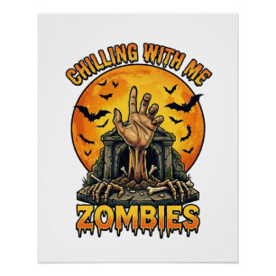 Póster Tumbas de Mano de Zombies Escalofriantes Murciélag
