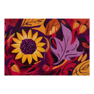 Póster Tumbleflower, girasoles otoñales en movimiento