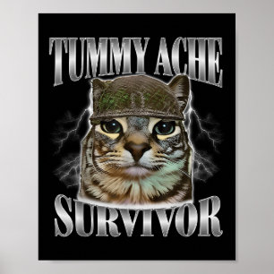 Póster Tummy Ache Survivor Funny Cat Meme Sarcástica Cita
