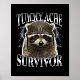 Póster Tummy Ache Survivor Raccoon Divertido Dice Meme De