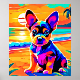 Póster Tumulto de Chihuahua en la playa del atardecer