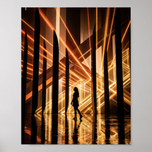 Póster Túnel de luz neón futurista Silueta digital