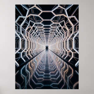 Póster Túnel hexagonal de neón futurista