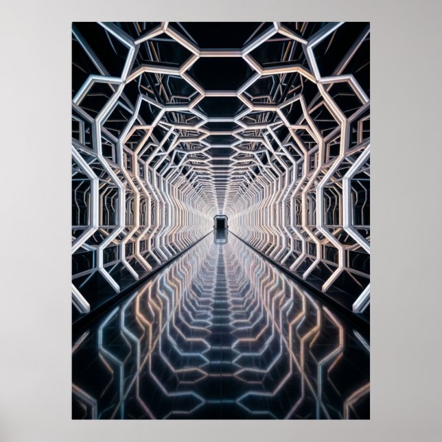 Póster Túnel hexagonal de neón futurista (Frente)