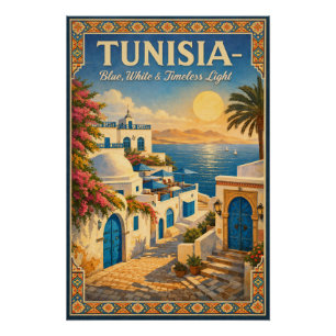 Póster TÚNEZ – Azul, Blanco y Luz Atemporal