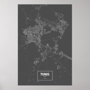 Póster Túnez, Túnez (blanco sobre negro)