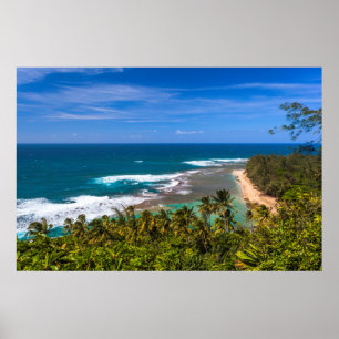 Póster Tunnels Beach as seen from the Kalalau Trail